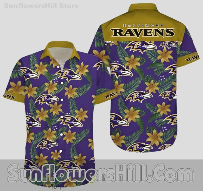 Baltimore Ravens Gold Purple Aloha Shirt for Beach Trips and Backyard BBQs