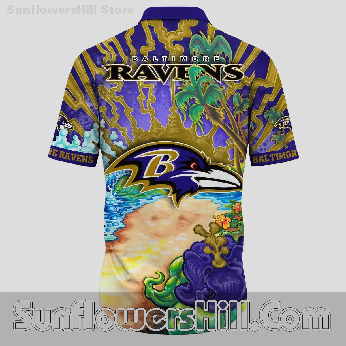 Baltimore Ravens Lightning Burst Aloha Shirt for Beach Trips and Weekends