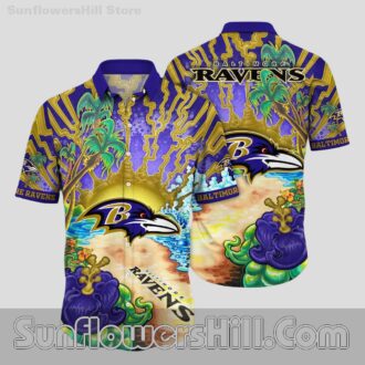 Baltimore Ravens Lightning Burst Aloha Shirt for Beach Trips and Weekends