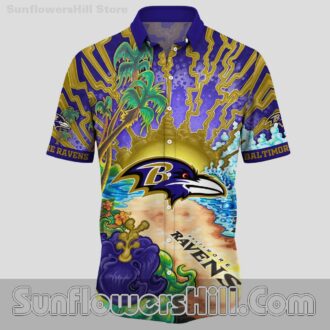 Baltimore Ravens Lightning Burst Aloha Shirt for Beach Trips and Weekends
