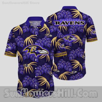 Baltimore Ravens Monstera Pattern Short Sleeve Shirt for Beach Trips