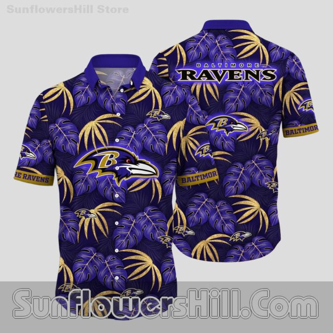 Baltimore Ravens Monstera Pattern Short Sleeve Shirt for Beach Trips