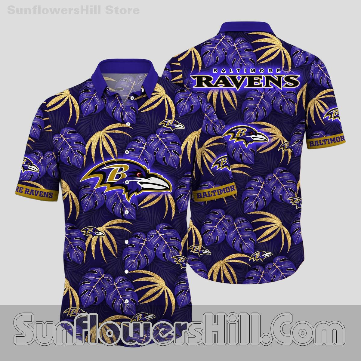 Baltimore Ravens Monstera Pattern Short Sleeve Shirt for Beach Trips