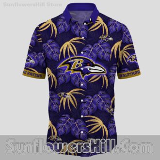 Baltimore Ravens Monstera Pattern Short Sleeve Shirt for Beach Trips