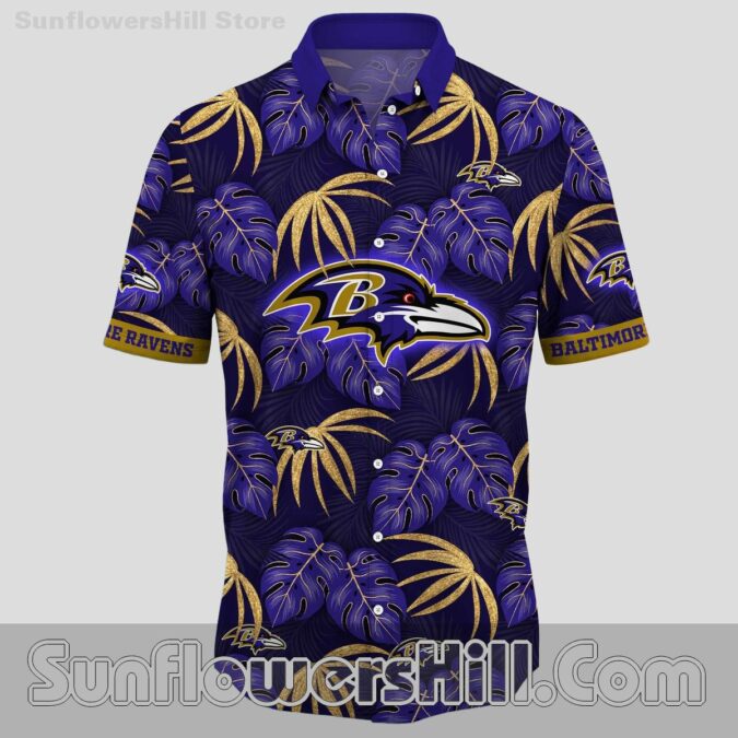 Baltimore Ravens Monstera Pattern Short Sleeve Shirt for Beach Trips