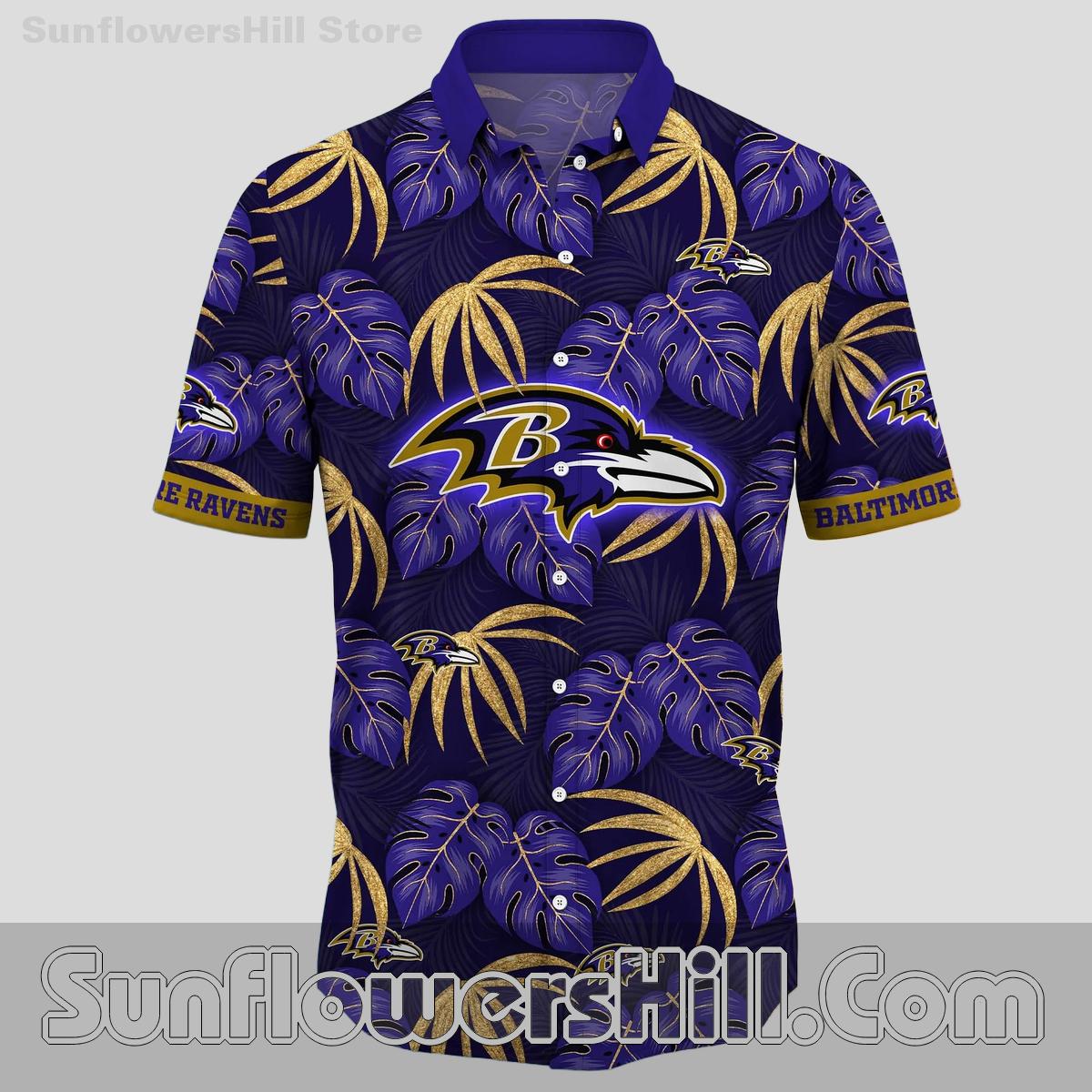 Baltimore Ravens Monstera Pattern Short Sleeve Shirt for Beach Trips