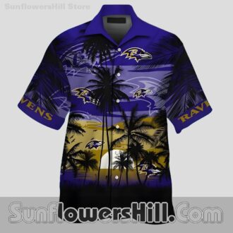 Baltimore Ravens Moonlight Scene Short Sleeve Shirt for Sports Lovers