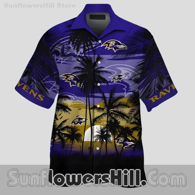 Baltimore Ravens Moonlight Scene Short Sleeve Shirt for Sports Lovers