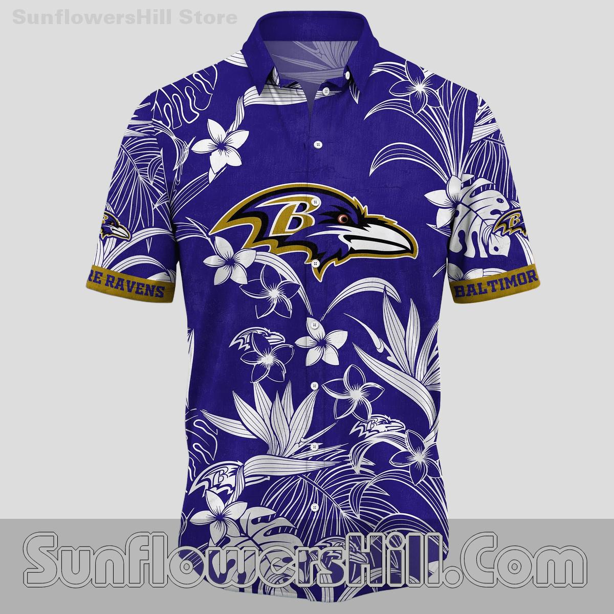 Baltimore Ravens Plumeria Print Unisex Hawaiian Shirt for Father’s Day or Gift Ideas