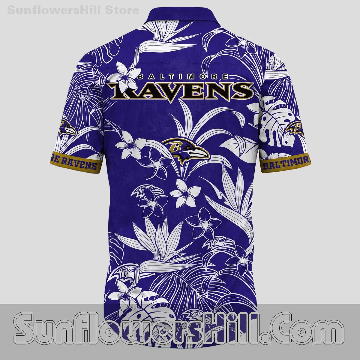 Baltimore Ravens Plumeria Print Unisex Hawaiian Shirt for Father’s Day or Gift Ideas