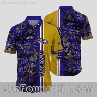 Baltimore Ravens Purple Blossom Hawaiian Shirt for Summer Beach Trips