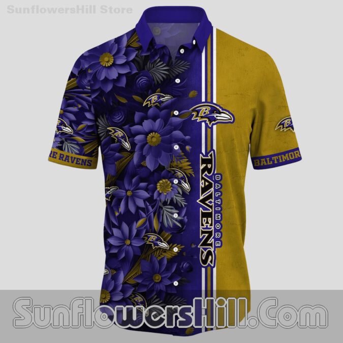 Baltimore Ravens Purple Blossom Hawaiian Shirt for Summer Beach Trips