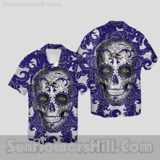 Baltimore Ravens Purple Skull Button Up Shirt for Halloween Fans