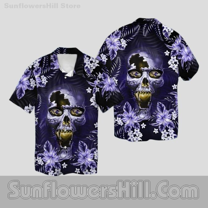 Baltimore Ravens Purple Skull Hawaiian Shirt for Game Day and Tailgate Fans