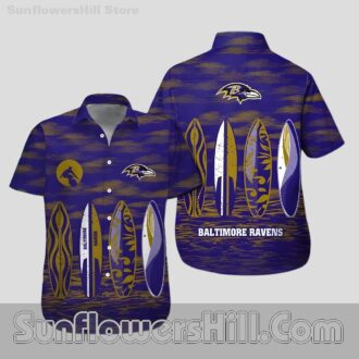 Baltimore Ravens Purple Surfboard Aloha Shirt for Casual Gameday Looks