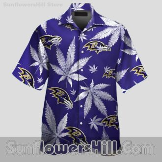 Baltimore Ravens Purple Unisex Aloha Shirt with Cannabis Design for Summer Trips