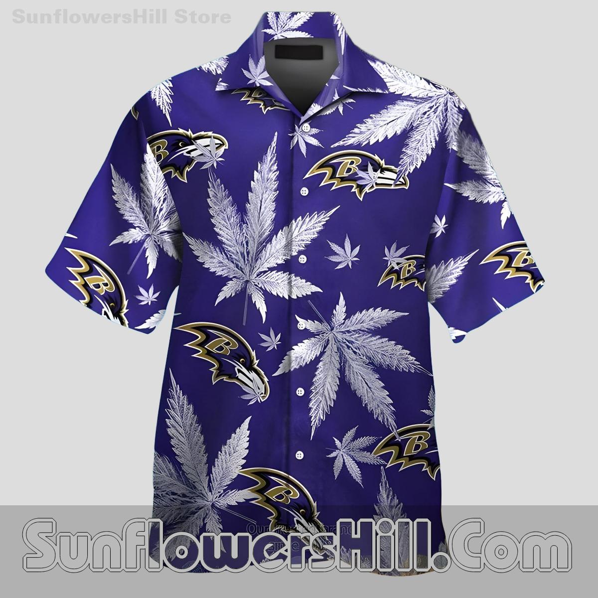 Baltimore Ravens Purple Unisex Aloha Shirt with Cannabis Design for Summer Trips