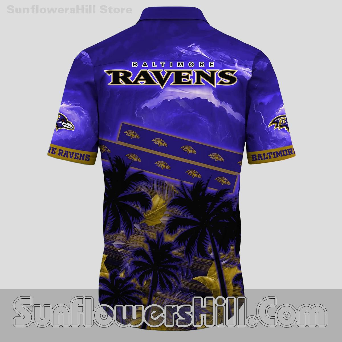Baltimore Ravens Stormy Palm Hawaiian Shirt for Beach Trips and Game Day Vibes