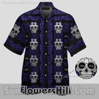 Baltimore Ravens Sugar Skull Hawaiian Shirt for Halloween Tailgates and Game Day