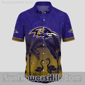 Baltimore Ravens Sunset Flamingo Hawaiian Shirt for Beach Trips and Game Day