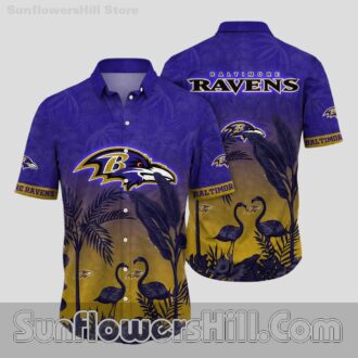 Baltimore Ravens Sunset Flamingo Hawaiian Shirt for Beach Trips and Game Day