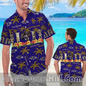 Baltimore Ravens Tiki Palm Hawaiian Shirt for Beach Days and Gameday Fans