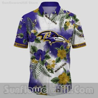Baltimore Ravens Watercolor Floral Hawaiian Shirt for Beach Days and Backyard BBQs