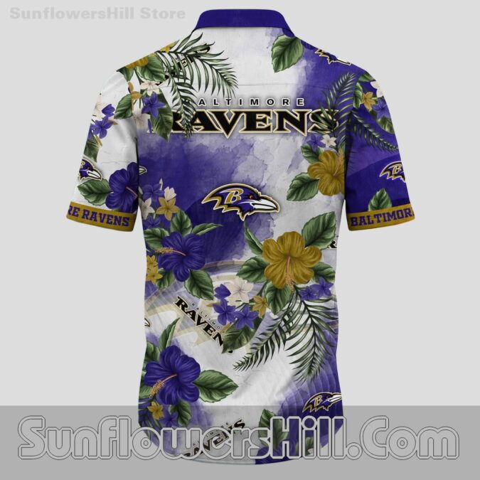 Baltimore Ravens Watercolor Floral Hawaiian Shirt for Beach Days and Backyard BBQs
