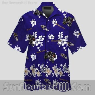 Baltimore Ravens White Flower Aloha Shirt for Summer Parties and Vacations