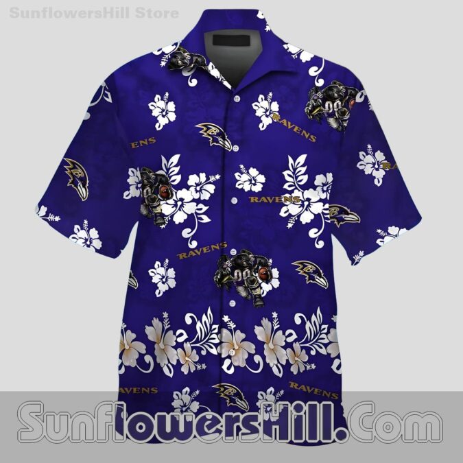 Baltimore Ravens White Flower Aloha Shirt for Summer Parties and Vacations