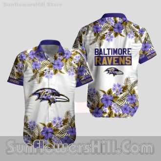 Baltimore Ravens White Hibiscus Casual Shirt for Tailgate Parties and Cookouts