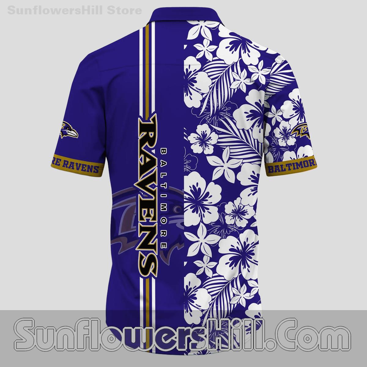 Baltimore Ravens White Tropical Print Casual Shirt for Tailgates and Weekends