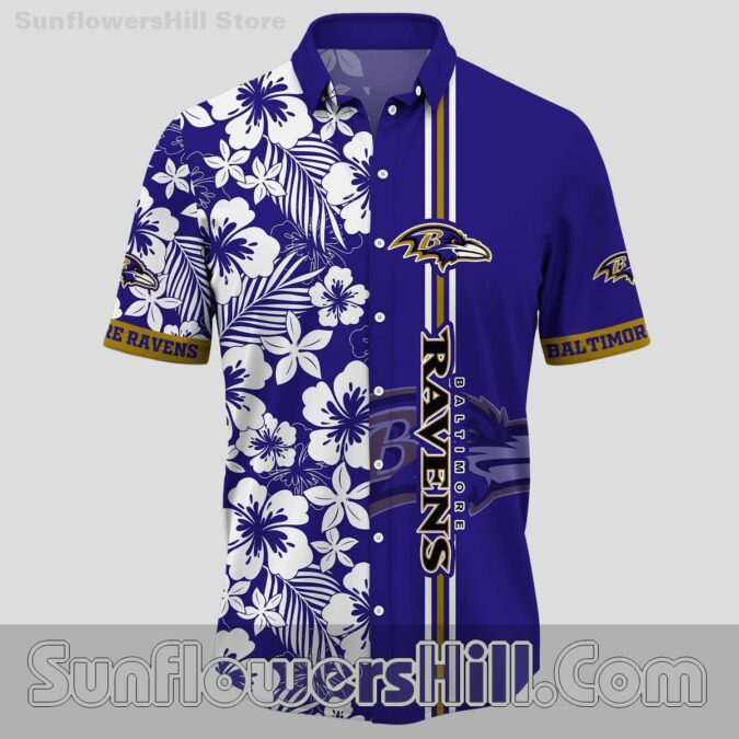 Baltimore Ravens White Tropical Print Casual Shirt for Tailgates and Weekends
