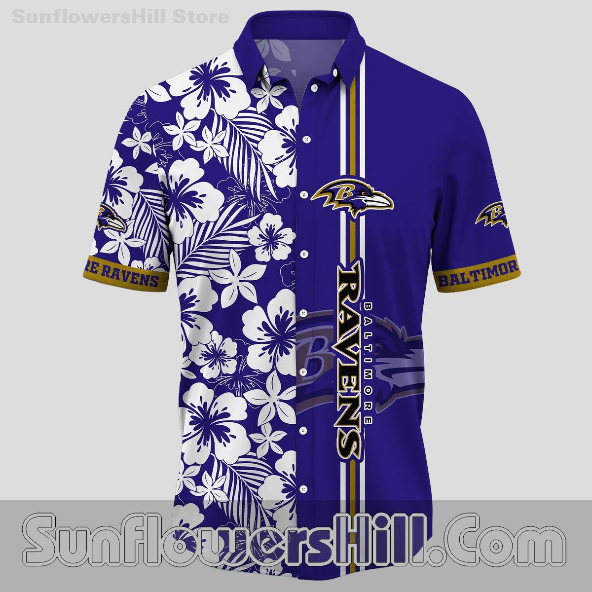 Baltimore Ravens White Tropical Print Casual Shirt for Tailgates and Weekends