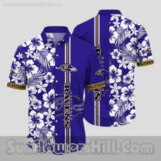 Baltimore Ravens White Tropical Print Casual Shirt for Tailgates and Weekends