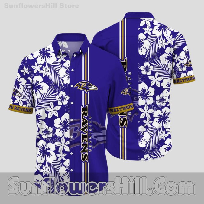 Baltimore Ravens White Tropical Print Casual Shirt for Tailgates and Weekends