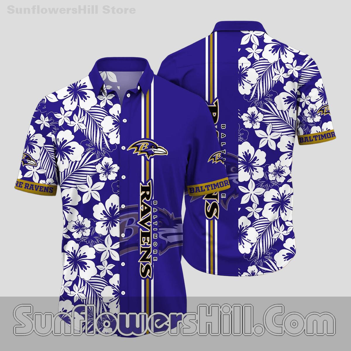 Baltimore Ravens White Tropical Print Casual Shirt for Tailgates and Weekends
