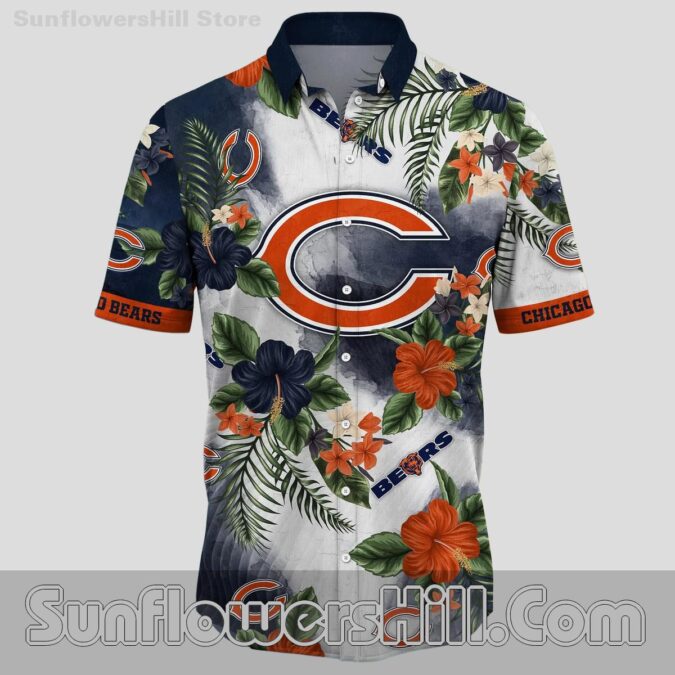 Chicago Bears Hibiscus Button Up Shirt for Beach Days and Game Time