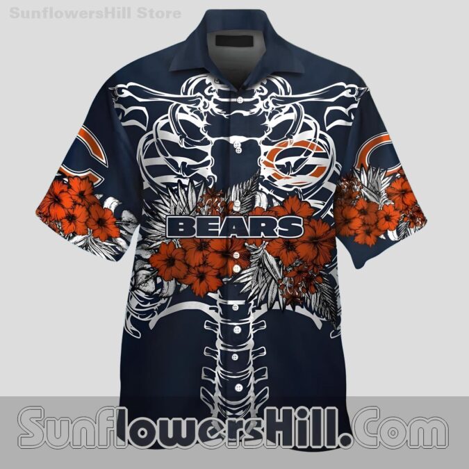 Chicago Bears Navy Skull Floral Aloha Shirt for Beach Game Days