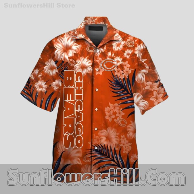 Chicago Bears Orange Flower Button Up Shirt for Beach Trips