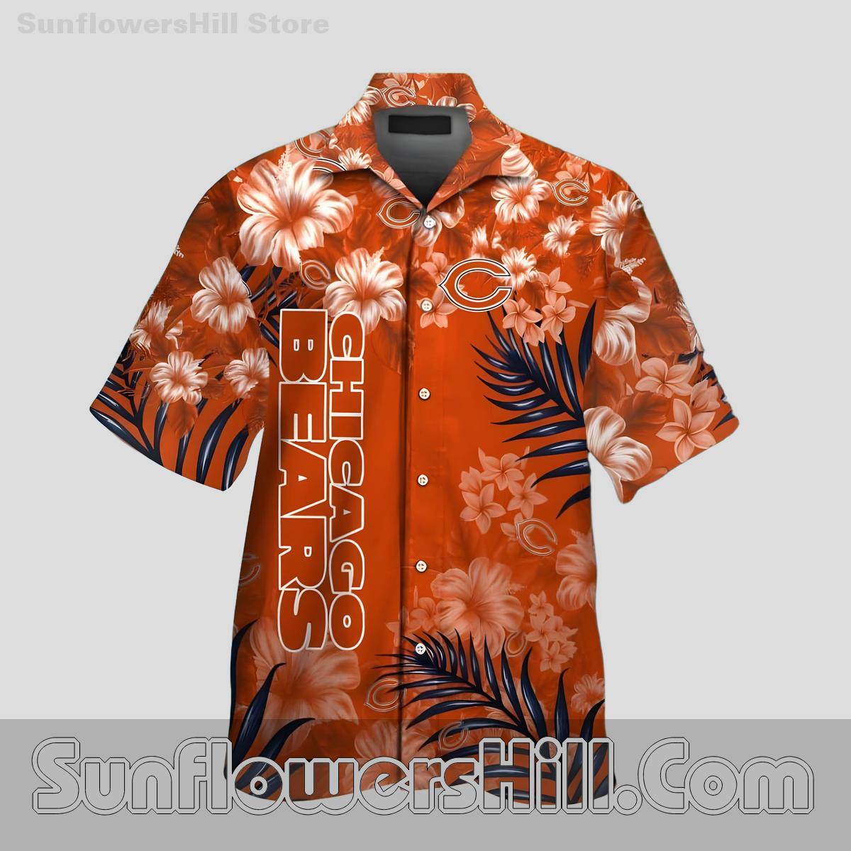 Chicago Bears Orange Flower Button Up Shirt for Beach Trips