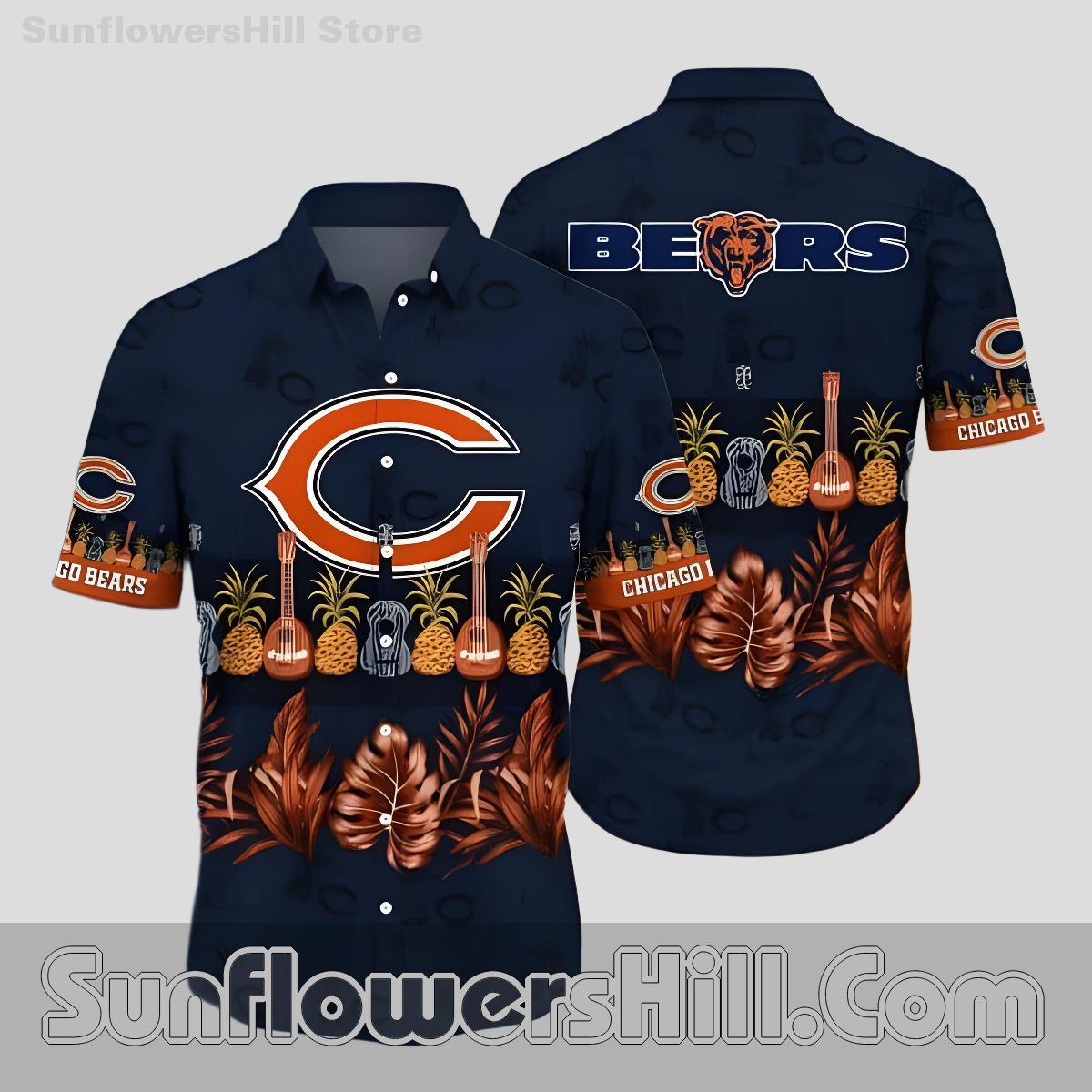 Chicago Bears Pineapple Guitar Hawaiian Shirt for Beach Trips and Backyard BBQs