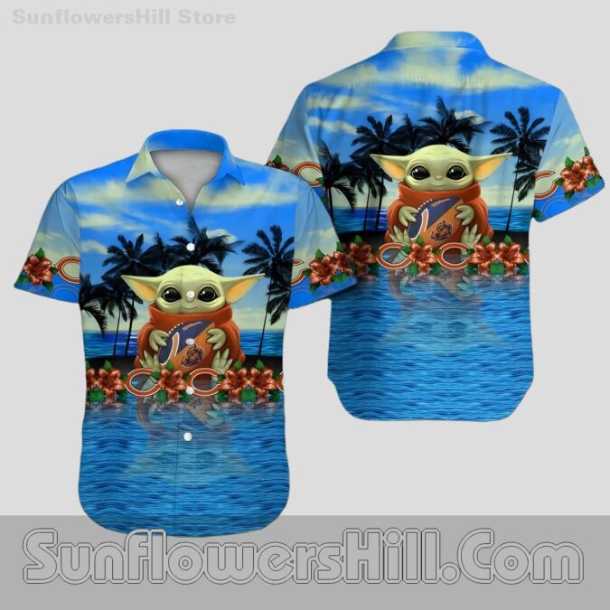 Chicago Bears Baby Yoda Beach Button Up Shirt for Game Day Fans