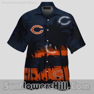 Chicago Bears Navy Orange Palm Tree Aloha Shirt for Football Fans