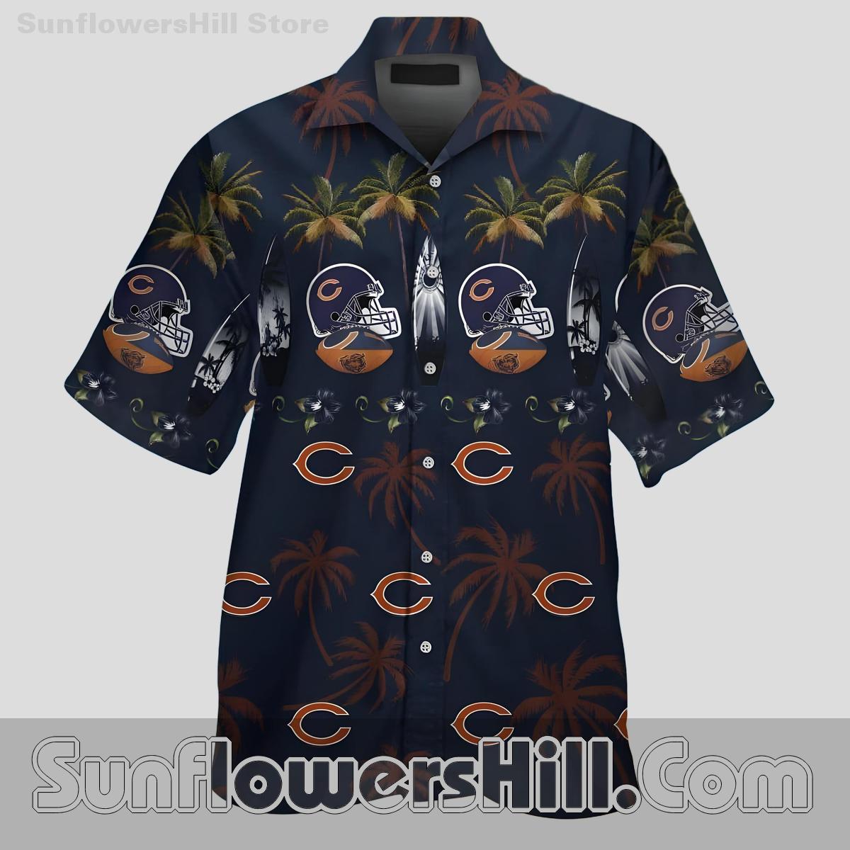 Chicago Bears Tropical Helmet Button Up Shirt for Beach Cookouts