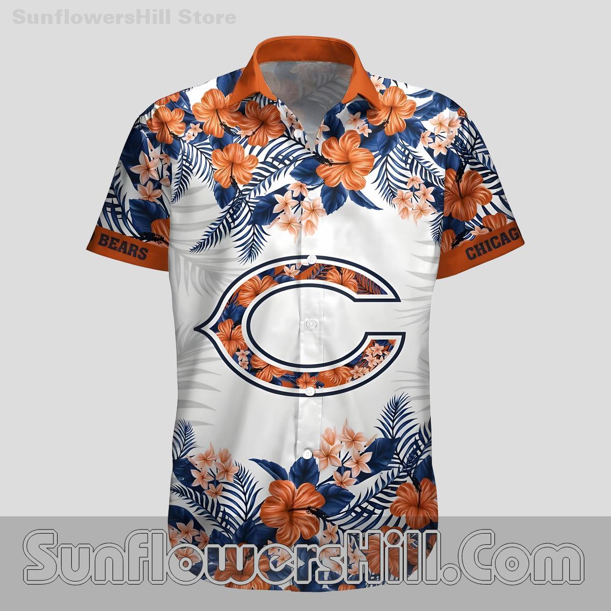 Chicago Bears White Hibiscus Casual Shirt for Tailgating and BBQs