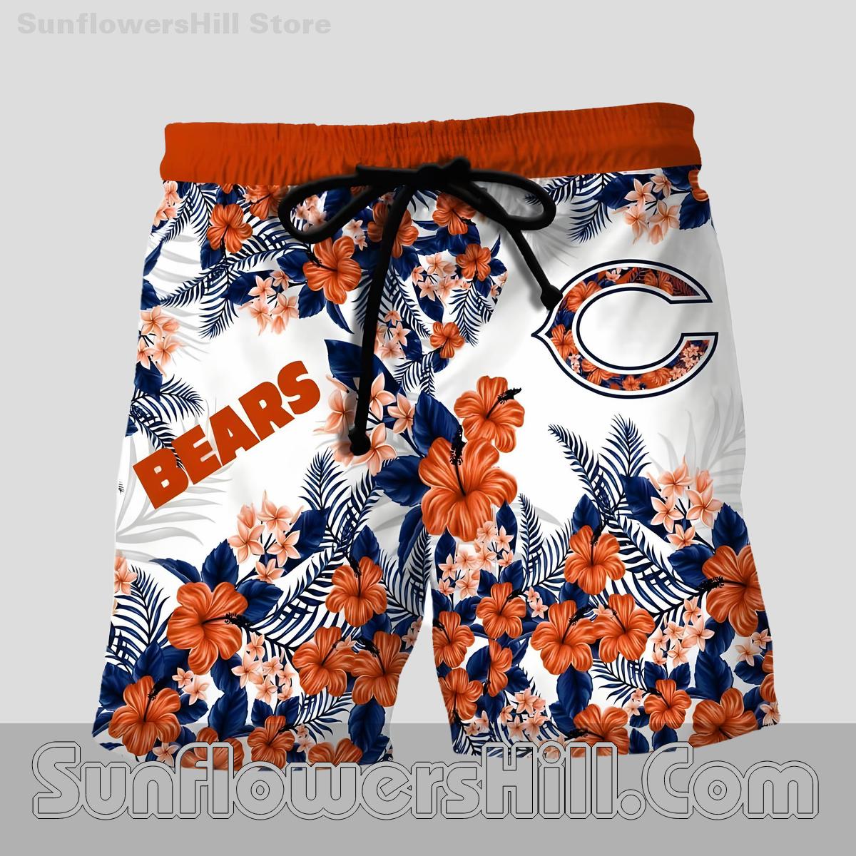 Chicago Bears White Hibiscus Casual Shirt for Tailgating and BBQs