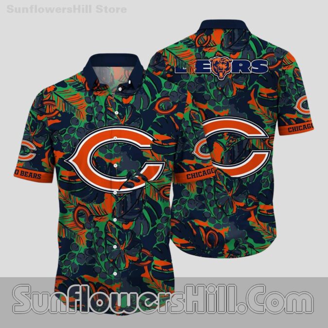 Trendy Chicago Bears Jungle Leaf Button Up Shirt for Beach Days