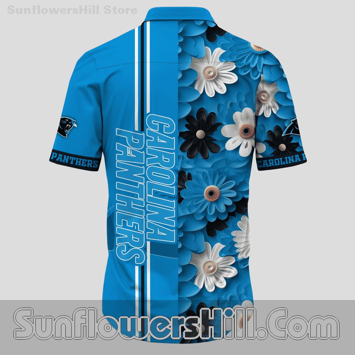 Carolina Panthers Blue Daisy Button Up Shirt for Summer BBQ Lovers