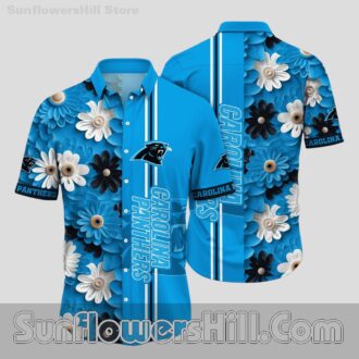 Carolina Panthers Blue Daisy Button Up Shirt for Summer BBQ Lovers